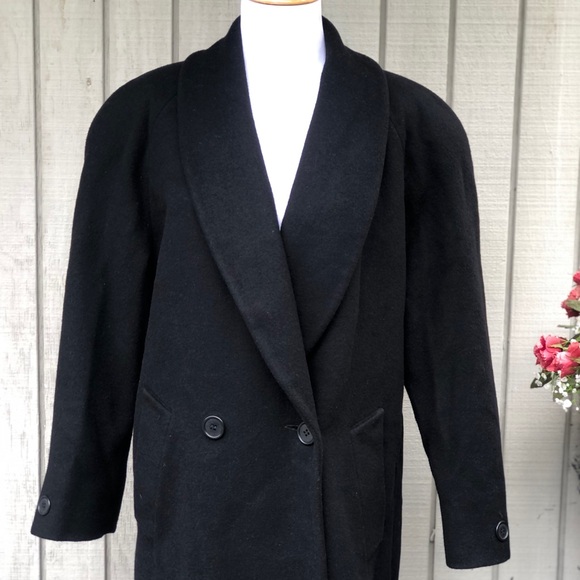 Vintage Jones New York 100% Pure Wool Black Double-Breasted Trench Coat size XL - Picture 2 of 14